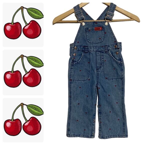 FADED GLORY Embroidered Cherry Denim Baby Overalls - Picture 8 of 9